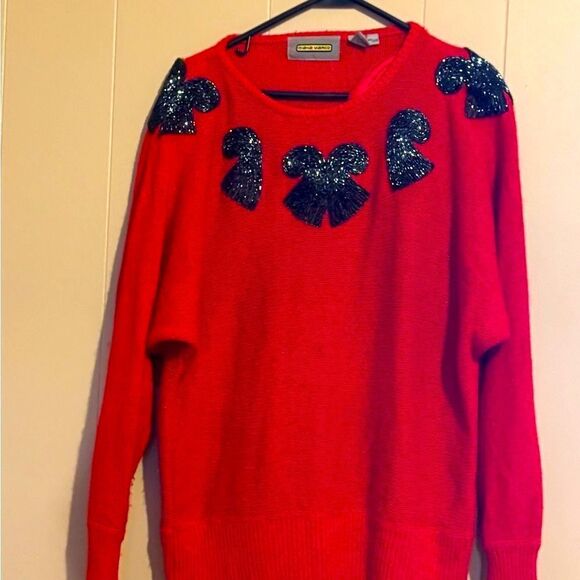 VTG ANGORA SILK WOOL Blend 24w Embellished Sweater   DIANA MARCOS W Avant-Garde - Picture 1 of 7